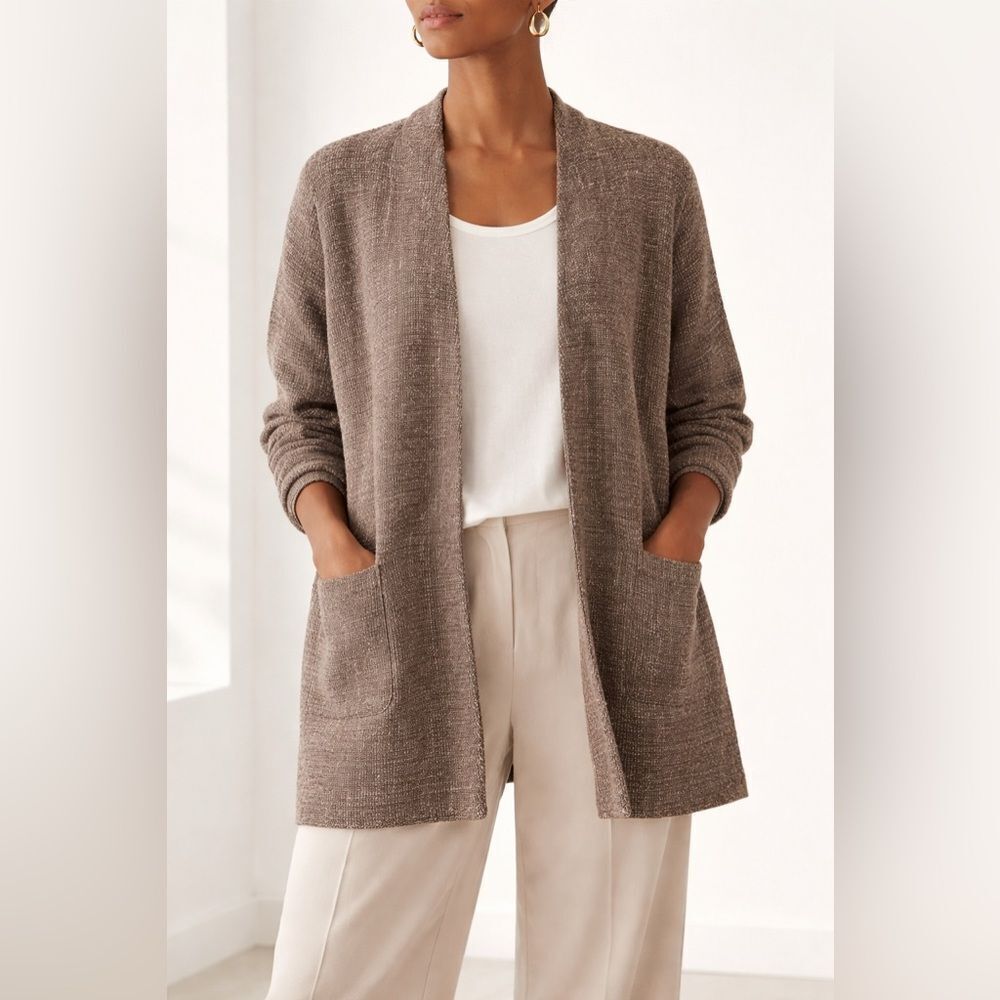 Eileen Fisher Textured Open Front Cardigan | XL